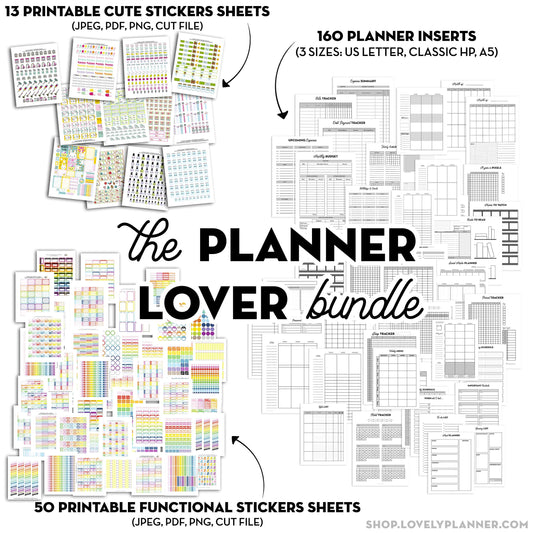 The Planner Lover Bundle: 160 Planner Inserts + 63 Planner Stickers Sheets