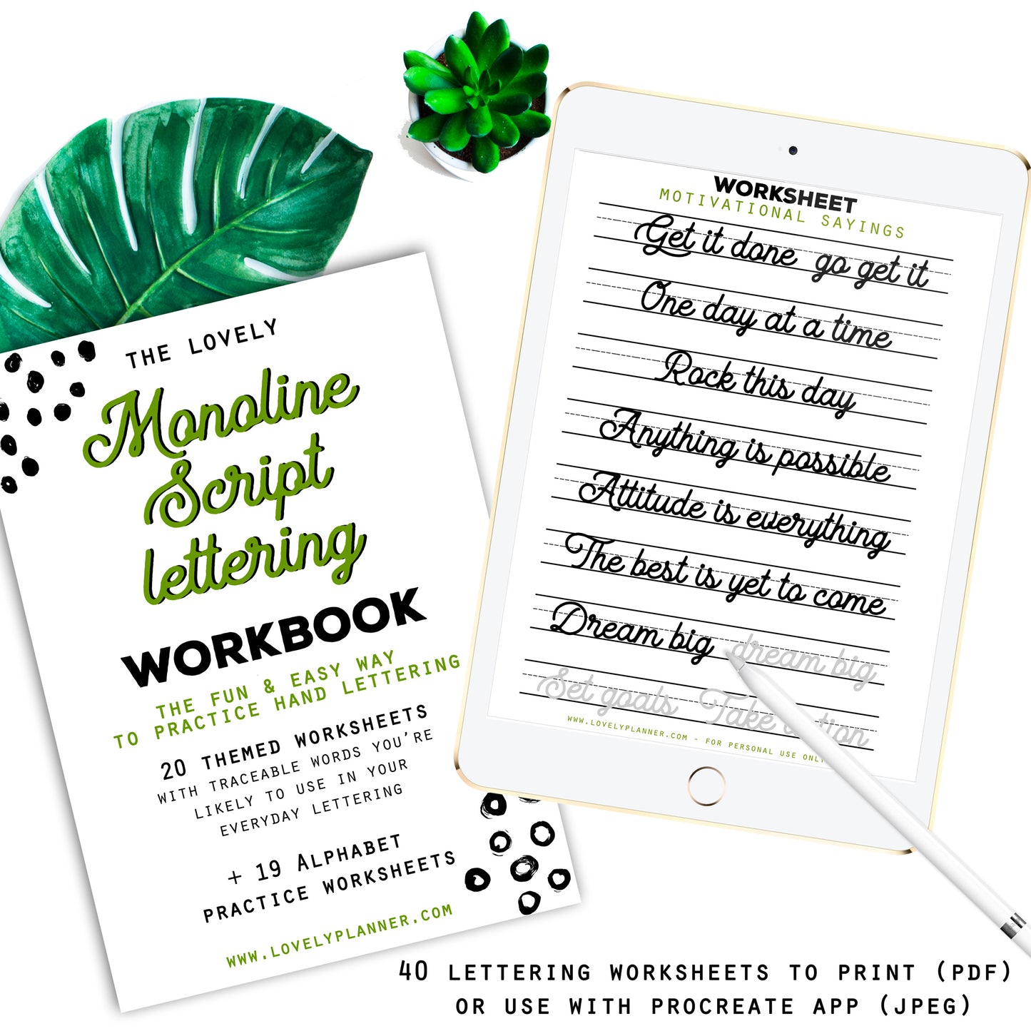 BUNDLE of 5 Lettering Workbooks with 180 Hand Lettering Practice Worksheets - Volume 2 - Procreate & Print, Modern Calligraphy, Ipad