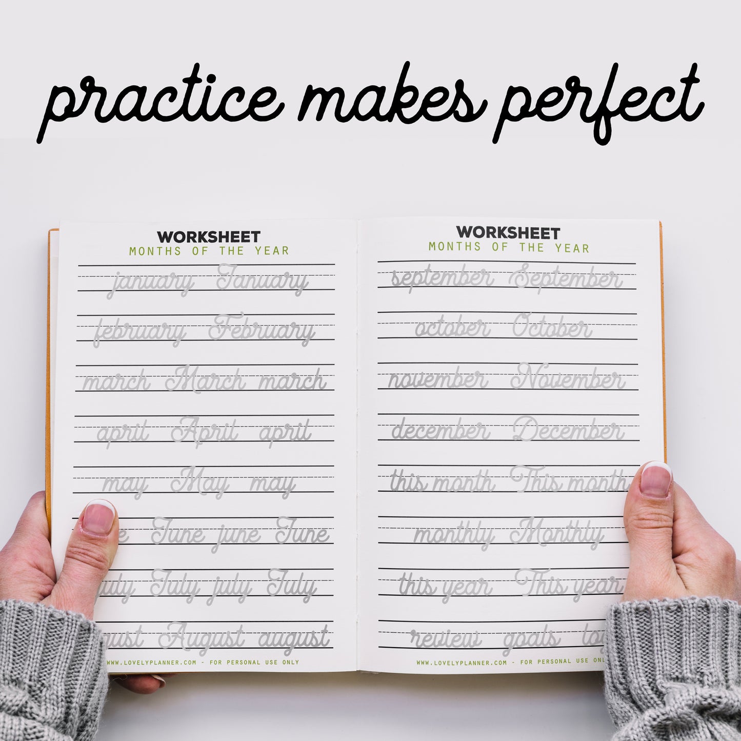 Monoline Script Lettering - 40 Practice Worksheets