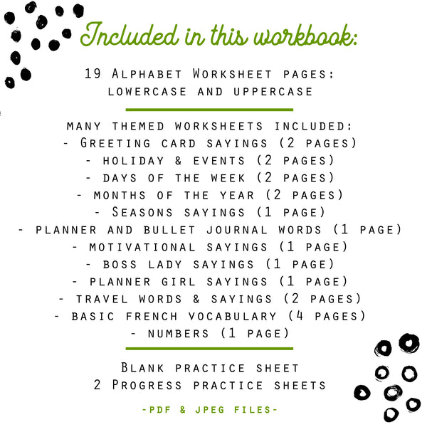 Monoline Script Lettering - 40 Practice Worksheets