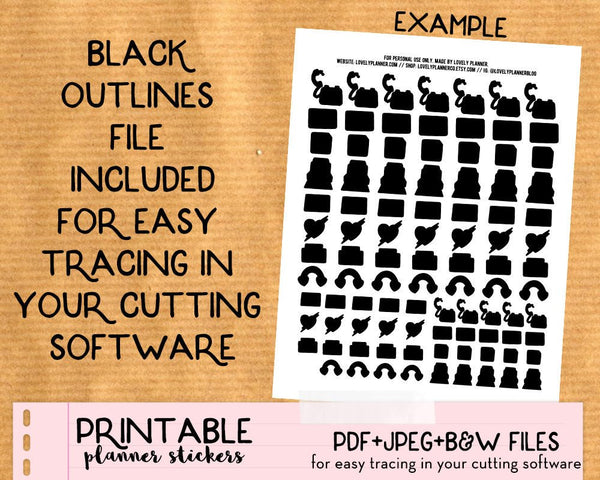 Cute Silhouette Cutting Machine Stickers - Printable