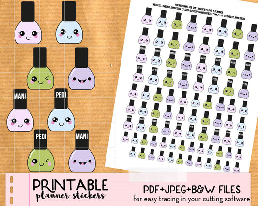 Kawaii Nail Polish Stickers - Printable