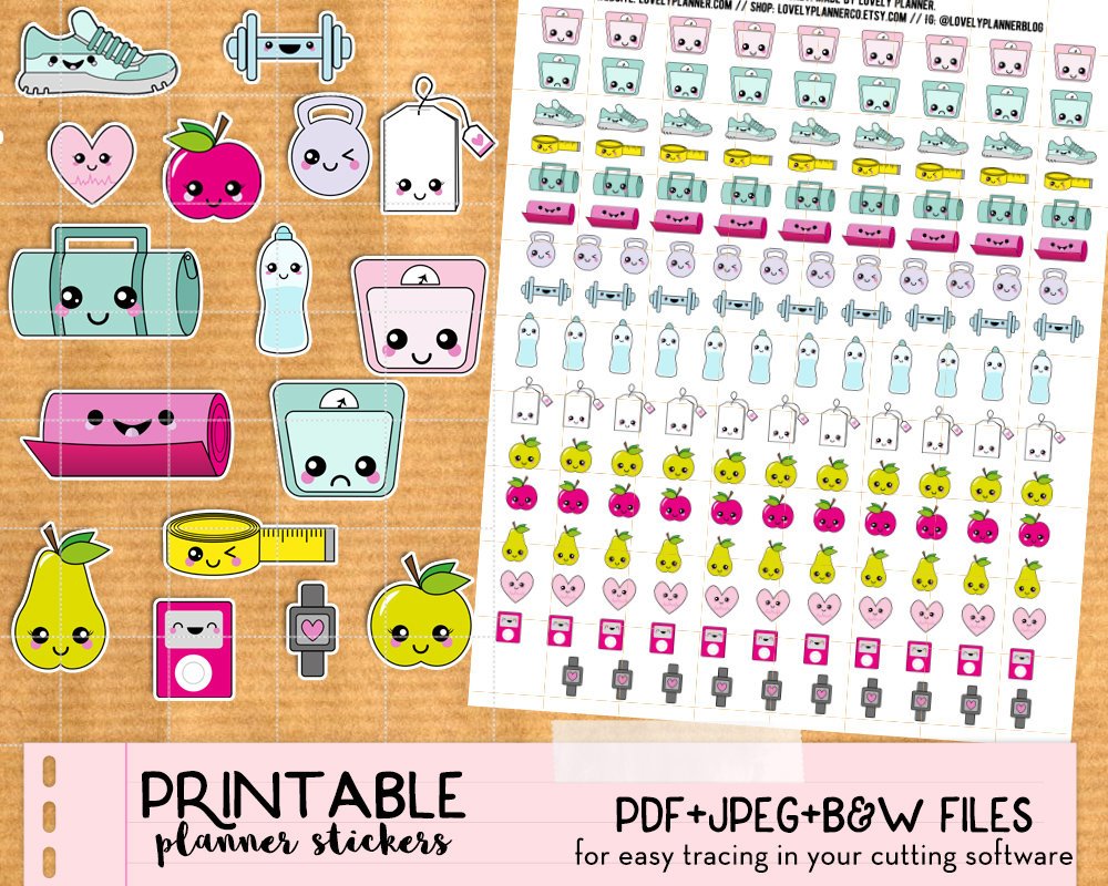 Kawaii Fitness / Health Stickers - Printable