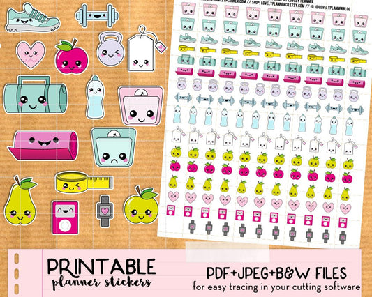 Kawaii Fitness / Health Stickers - Printable