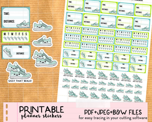 Kawaii Walk, Run, Steps Stickers - Printable