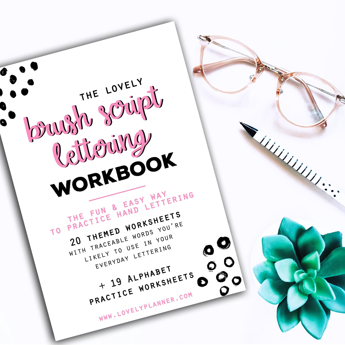 Brush Script Lettering - 40 Practice Worksheets