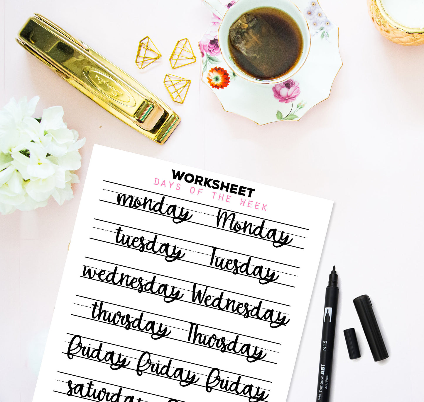 Brush Script Lettering - 40 Practice Worksheets