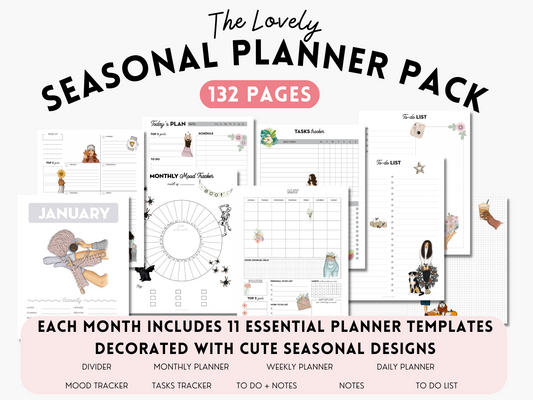 The Seasonal Planner Pack - 132 Pages: 12 Months of Cute Planner Pages - printable or digital planner