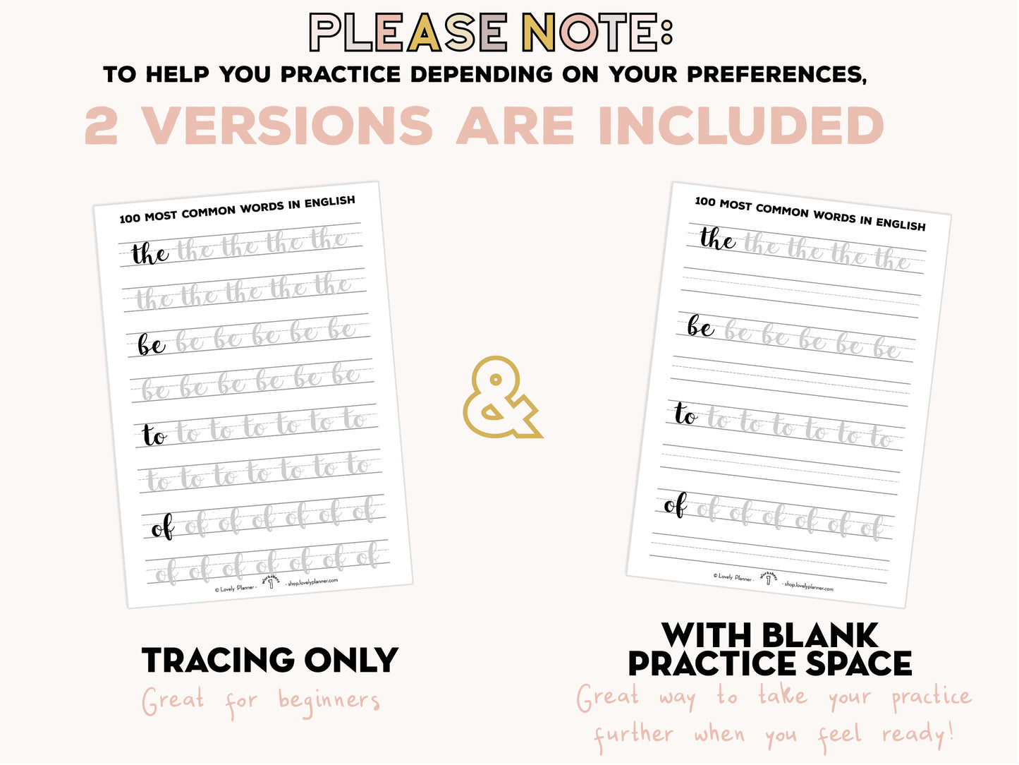 Top 100 Most Used Words | Lettering Practice Sheets for Procreate and Print