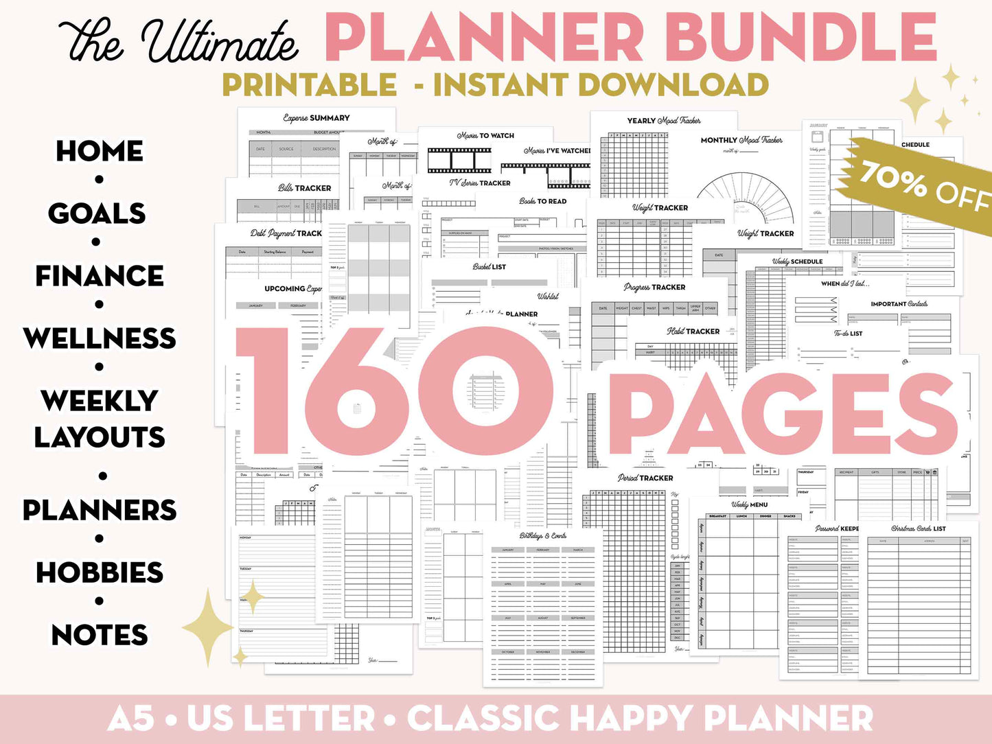 The Planner Lover Bundle: 160 Planner Inserts + 63 Planner Stickers Sheets