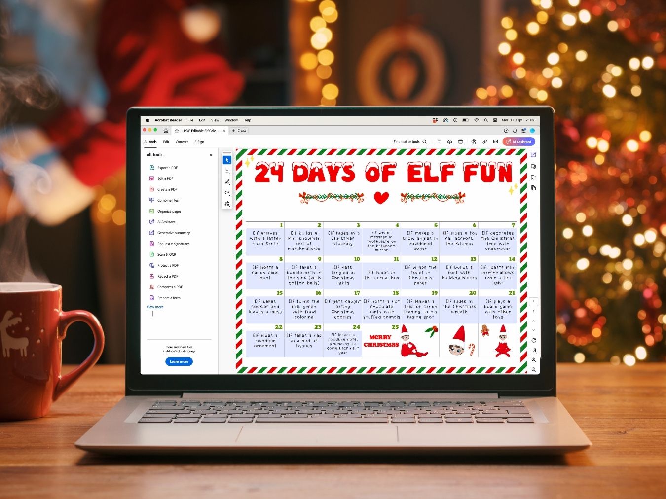 Editable Elf Ideas Calendar Printable