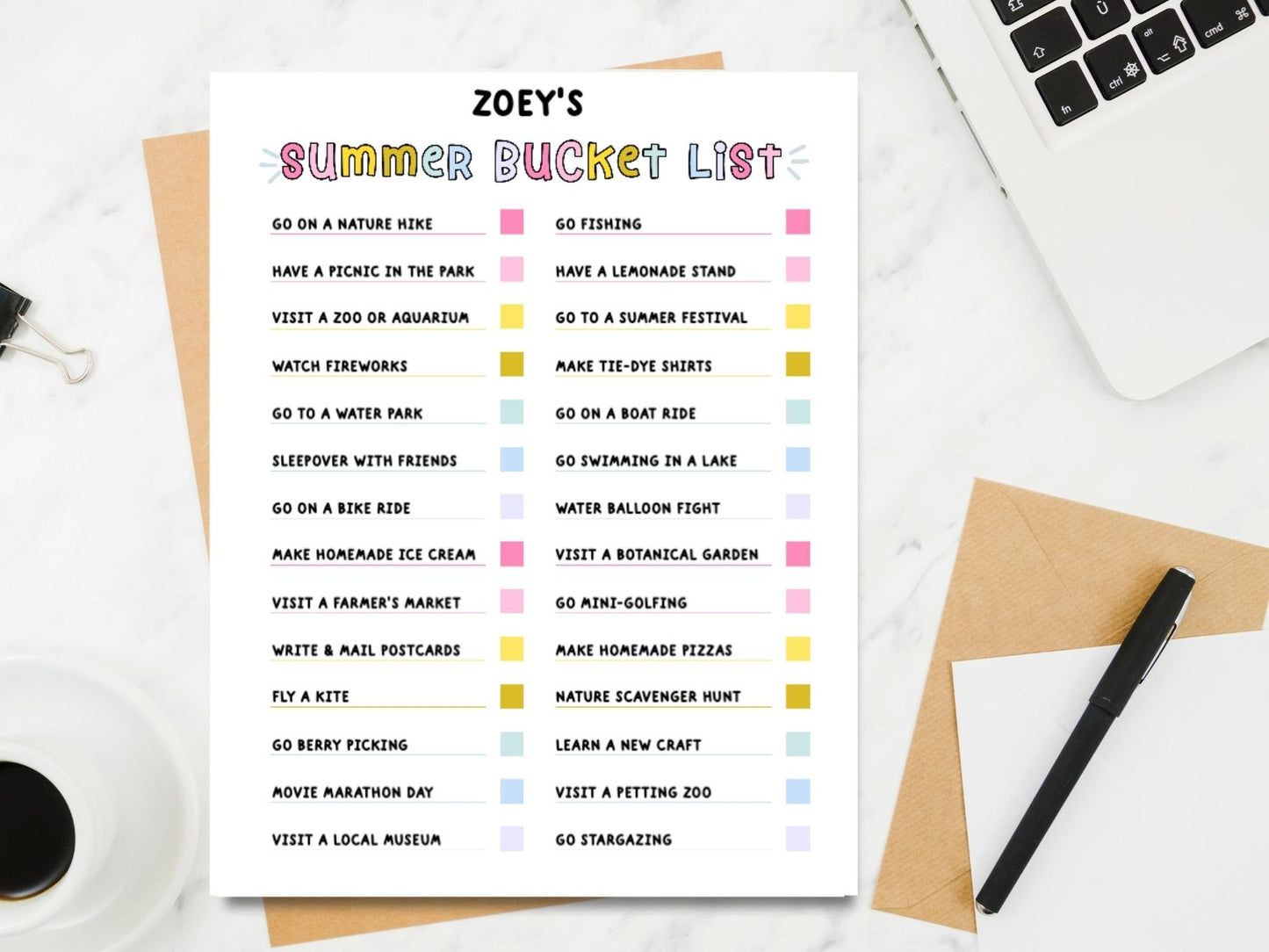 EDITABLE Summer Bucket List