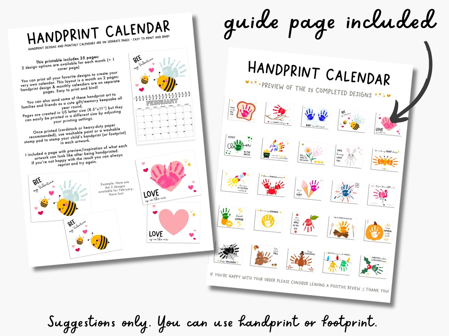 Handprint Calendar 2026 - Landscape Layout - 2 pages per month