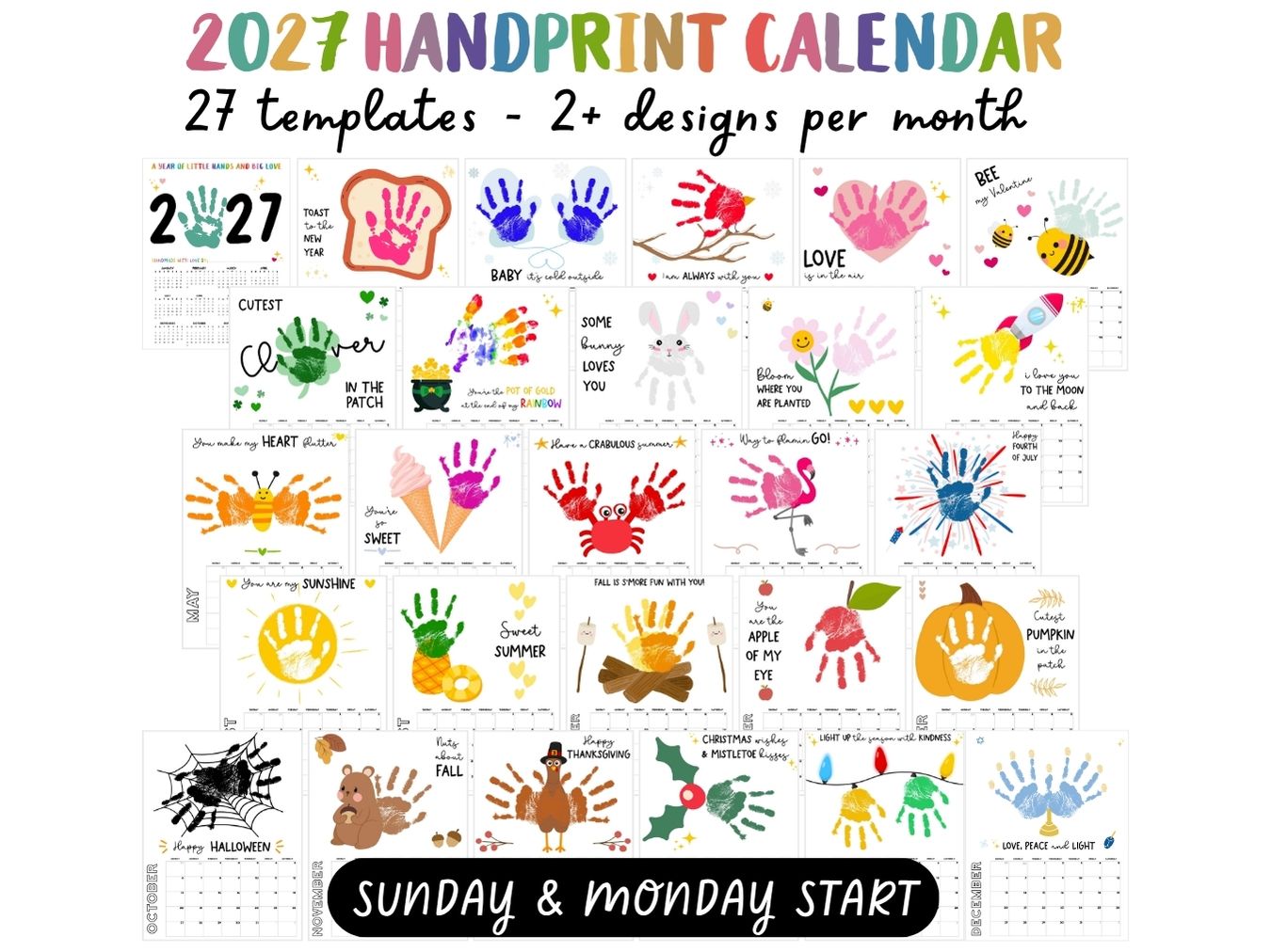Handprint Calendar 2027 - Memory Keepsake for kids (Portrait - 1 page per month)
