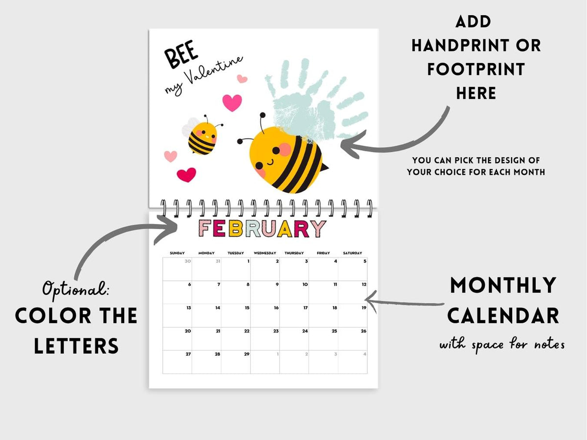 Handprint Calendar 2028 - Landscape Layout - 2 pages per month