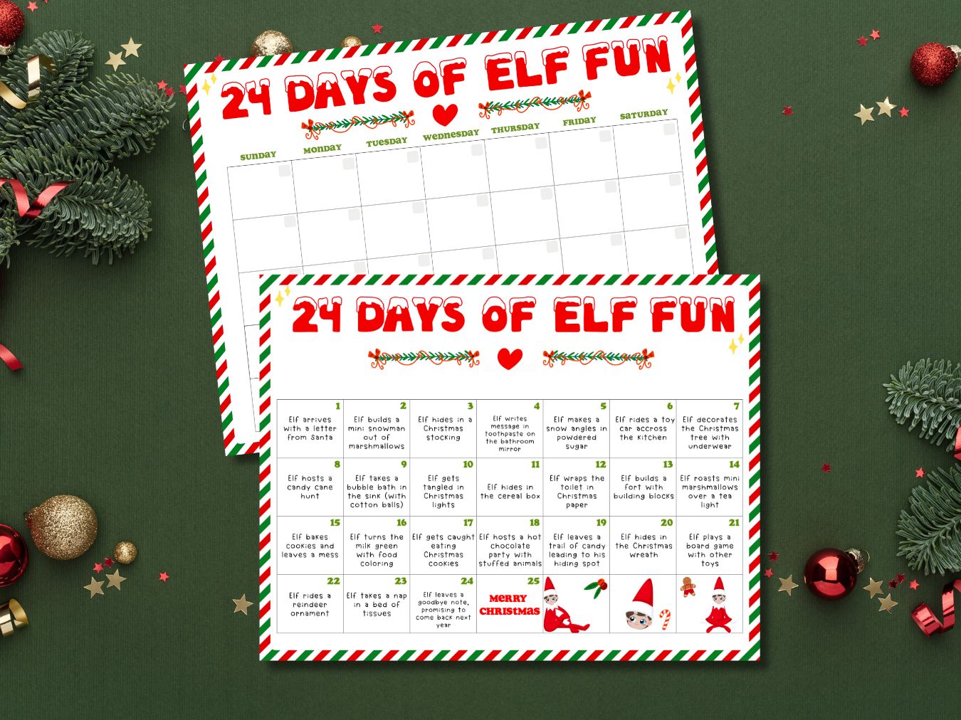 Editable Elf Ideas Calendar Printable