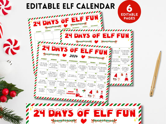 Editable Elf Ideas Calendar Printable