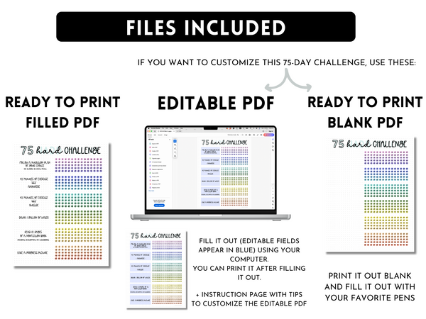 Bundle of 3: 75 Soft/Hard/Custom Challenge Tracker - Editable PDF