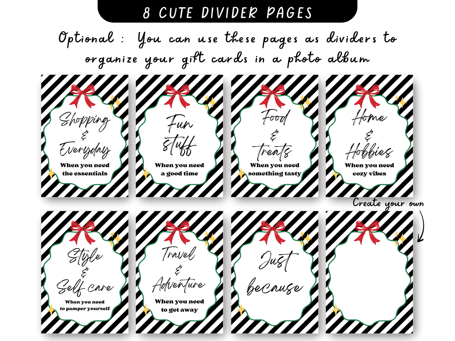 Editable & Printable Christmas Gift Card Book - 50 gift card holders + 3 covers in 2 sizes 4x6 & 5x7 (SET A)