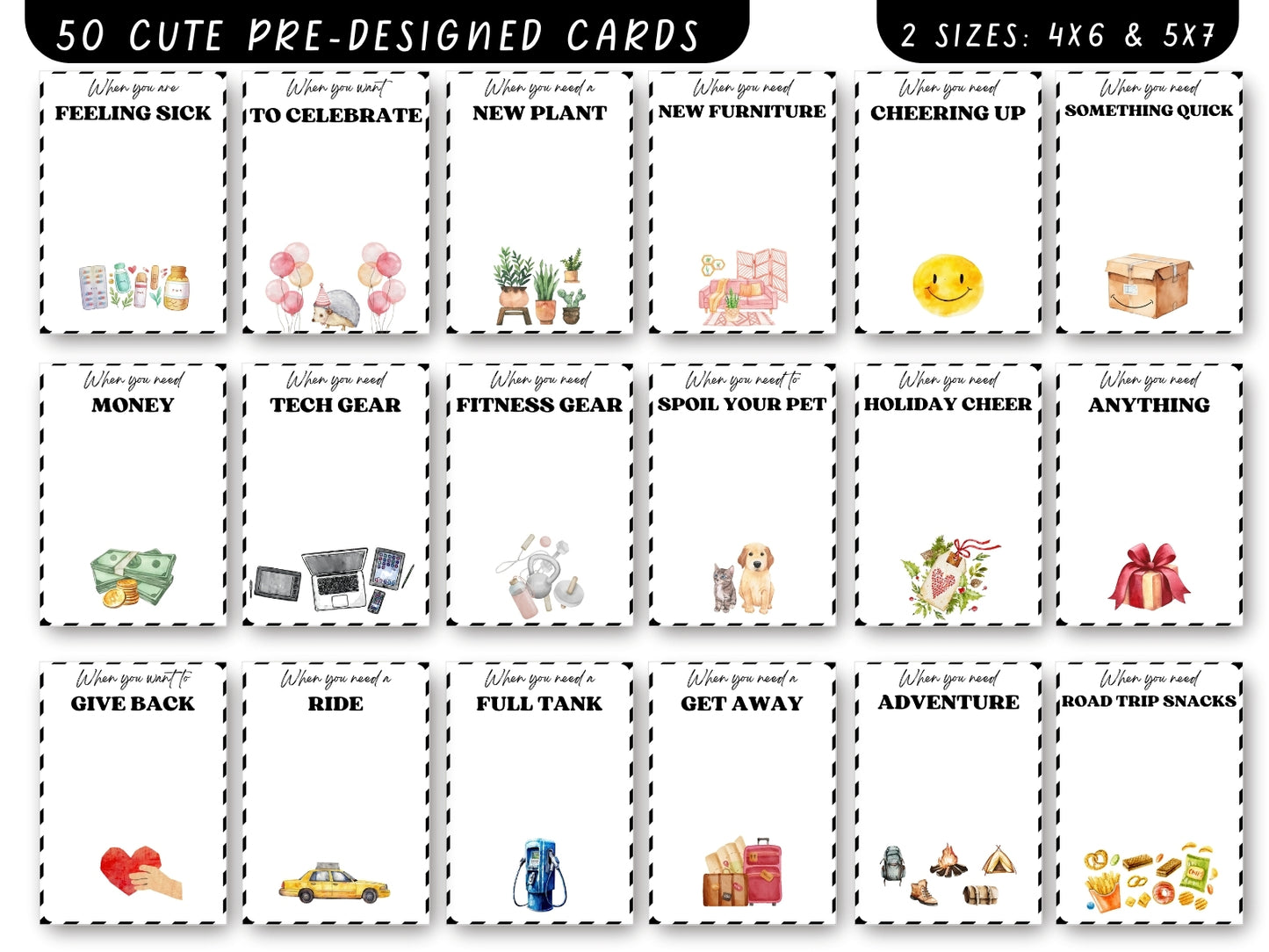 Editable & Printable Graduation Gift Card Book - 50 gift card holders + 4 covers in 2 sizes 4x6 & 5x7 (Set E)