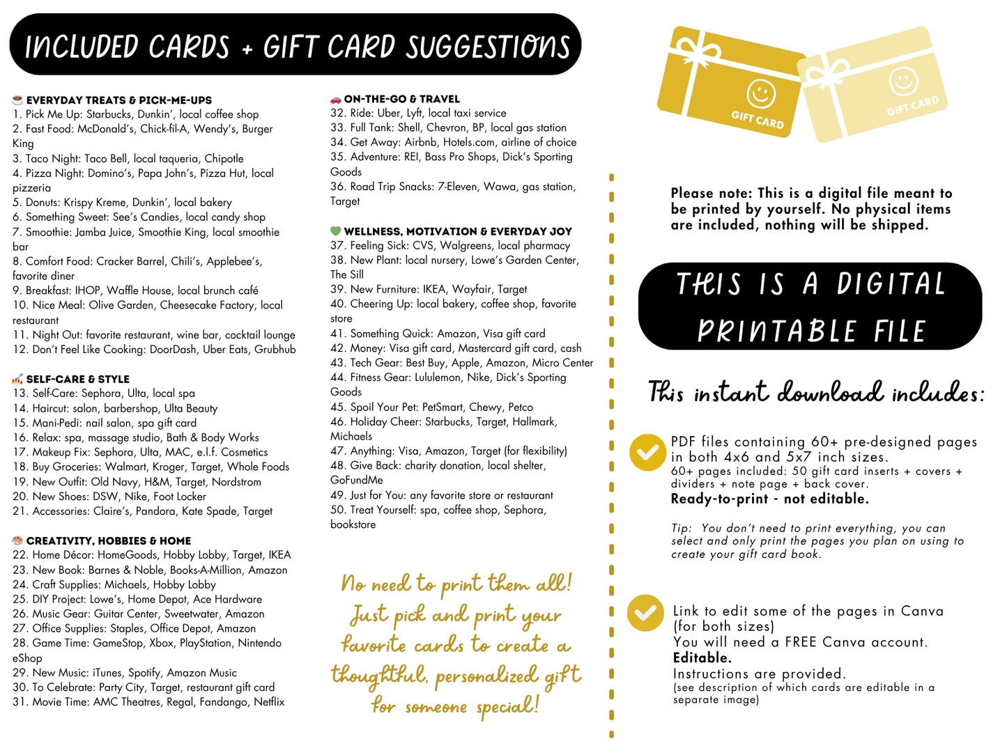 Editable & Printable Graduation Gift Card Book - 50 gift card holders + 4 covers in 2 sizes 4x6 & 5x7 (Set E)
