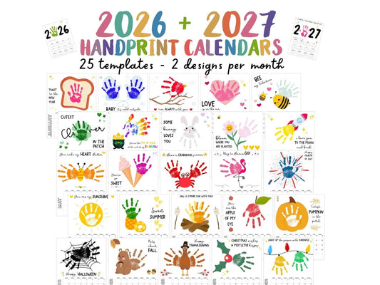 Bundle 2026 + 2027 Handprint Calendars (Month on 1 page)