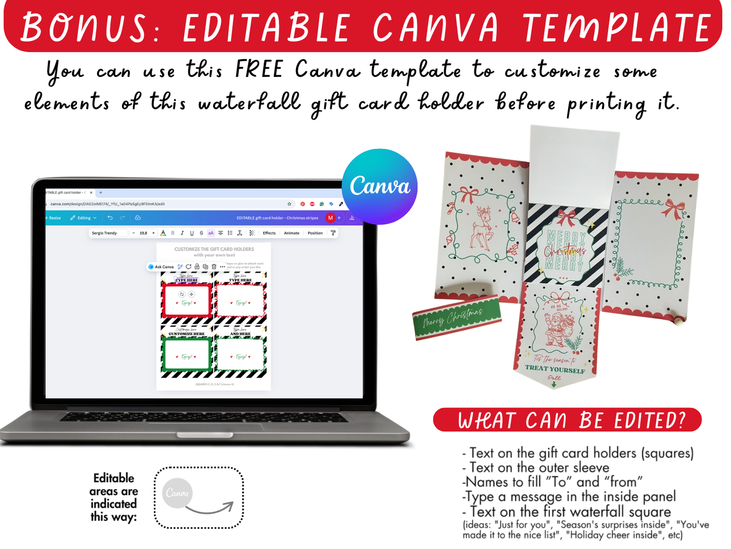 Printable Waterfall Card – Christmas Gift Card Holder (Holds 4 Gift Cards)