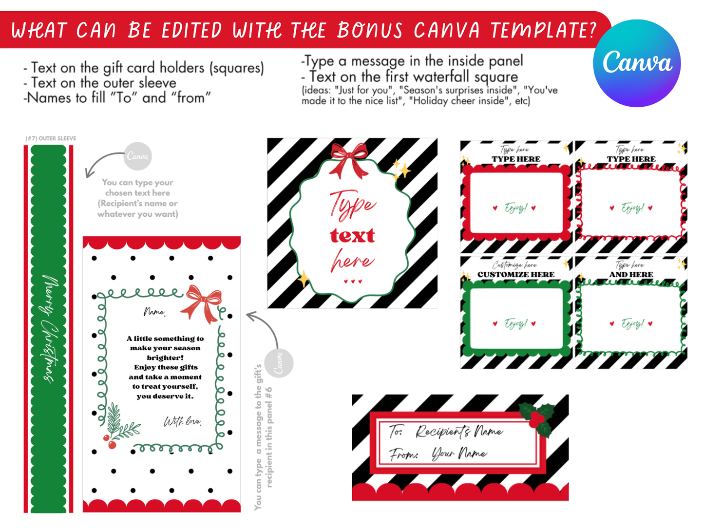 Printable Waterfall Card – Christmas Gift Card Holder (Holds 4 Gift Cards)