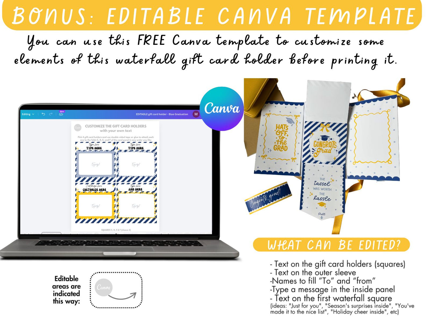 Printable Waterfall Card – Graduation Gift Card Holder (Holds 4 Gift Cards)