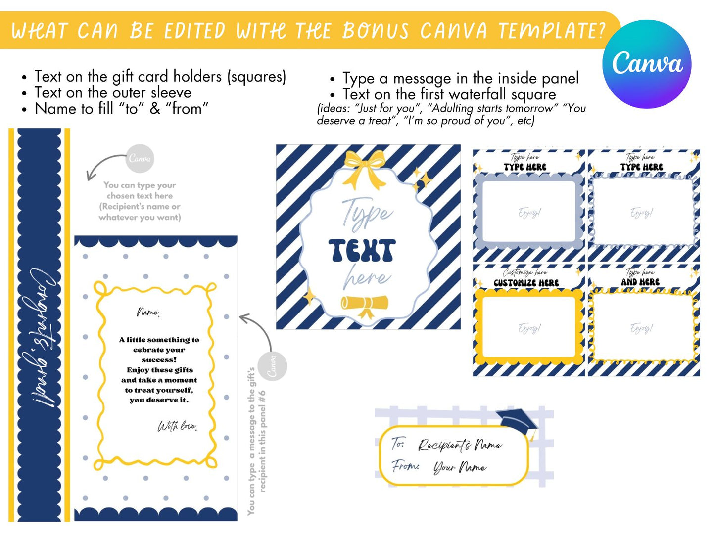 Printable Waterfall Card – Graduation Gift Card Holder (Holds 4 Gift Cards)