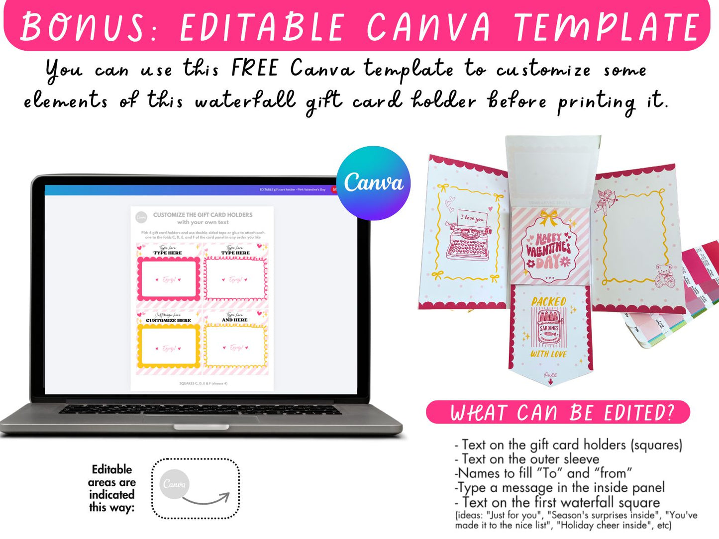 Printable Waterfall Card – Valentine's Day Gift Card Holder (Holds 4 Gift Cards)