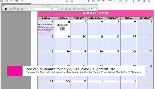 EDITABLE PDF - 2024-2025 Monthly School Calendar