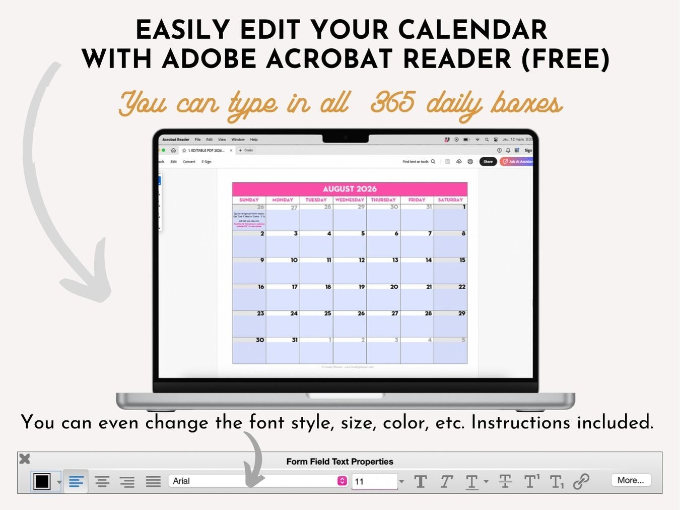EDITABLE PDF - 2026-2027 Monthly School Calendar