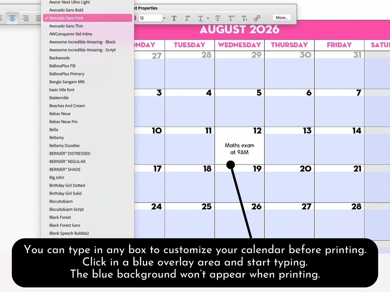 EDITABLE PDF - 2026-2027 Monthly School Calendar
