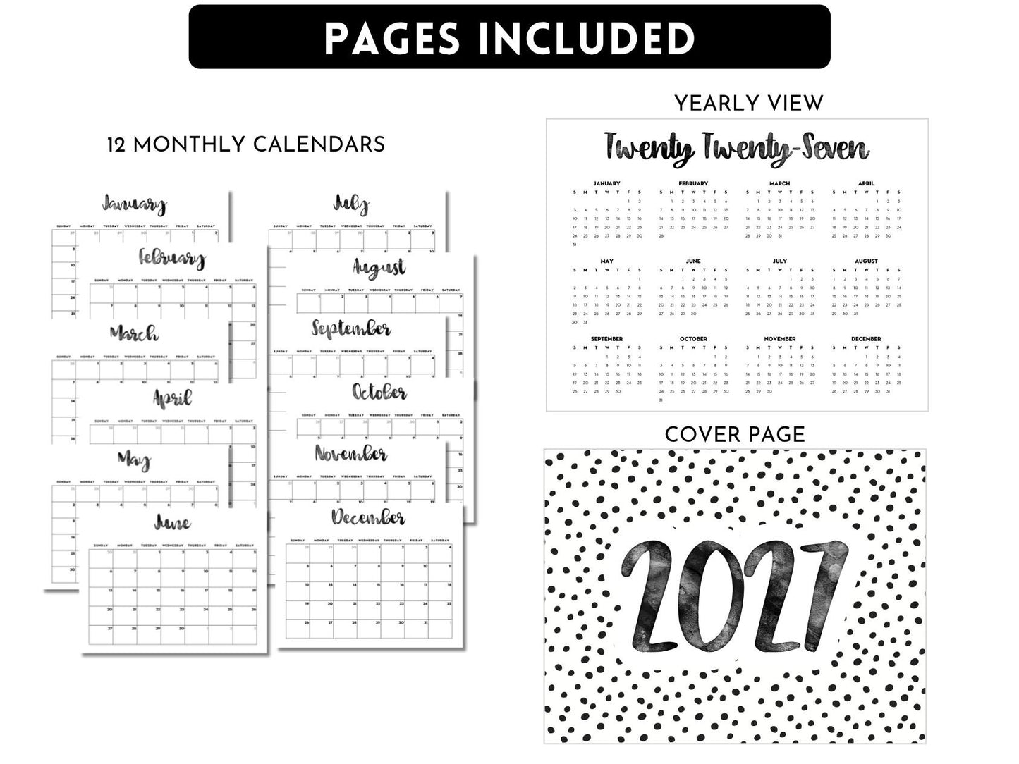2027 Monthly Calendar - EDITABLE PDF