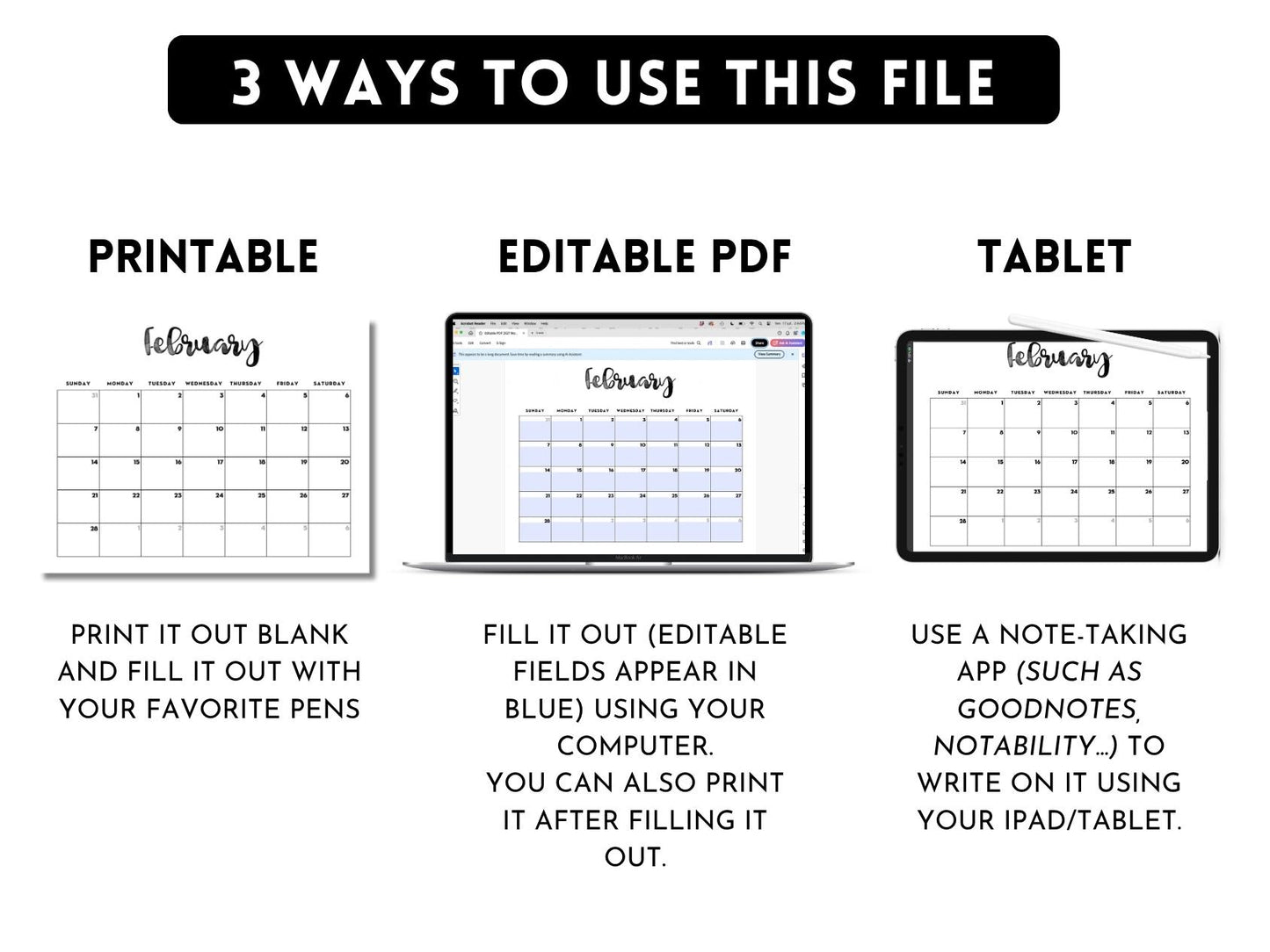 2027 Monthly Calendar - EDITABLE PDF