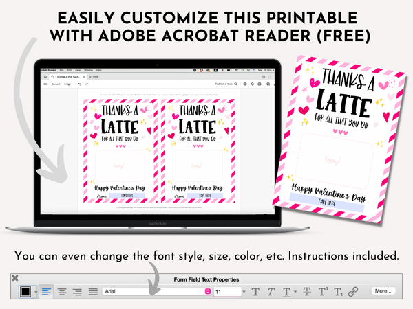 Printable Thanks a Latte Valentine Gift Card Holder - Editable PDF