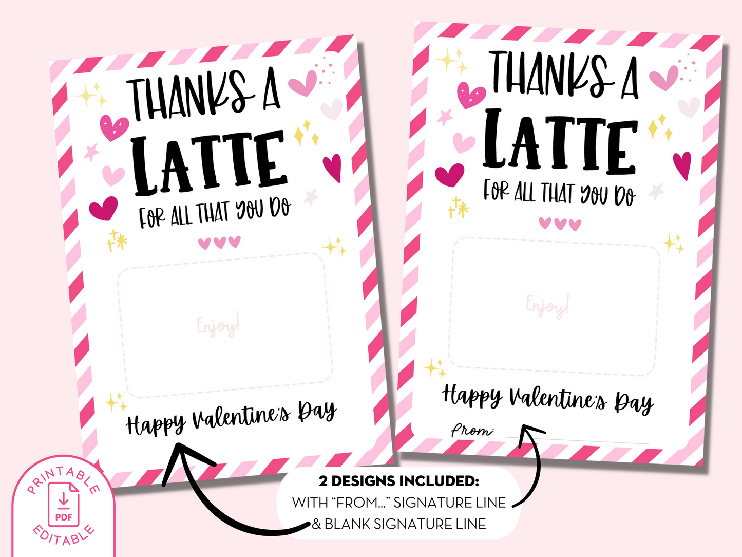 Printable Thanks a Latte Valentine Gift Card Holder - Editable PDF