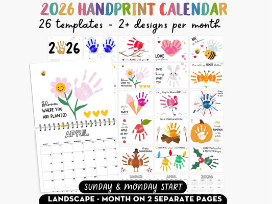 Handprint Calendar 2026 - Landscape Layout - 2 pages per month