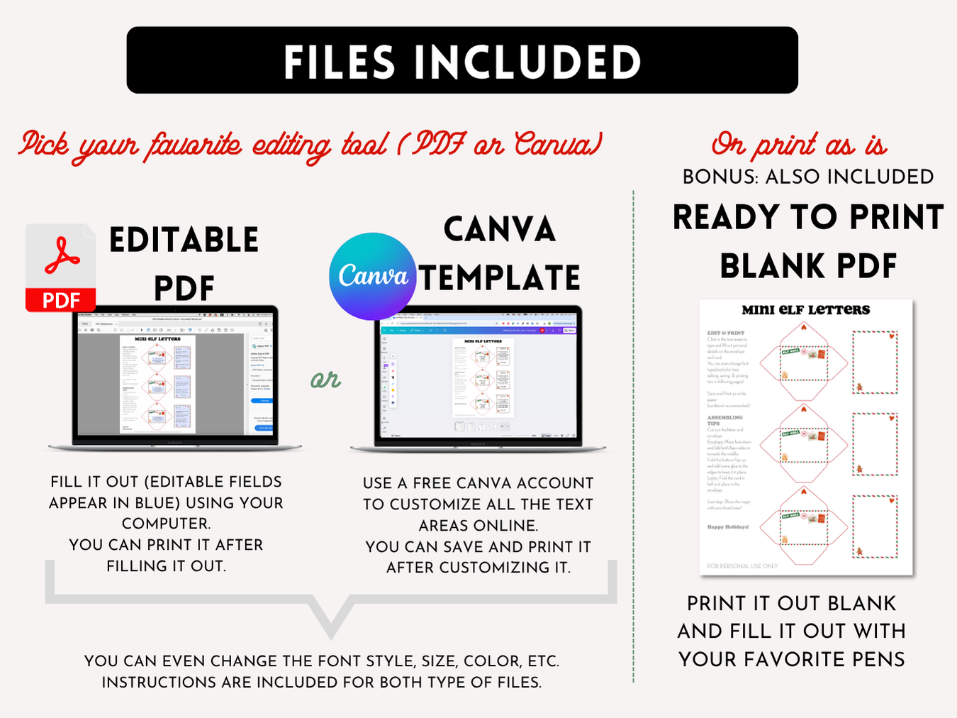 Editable Mini Elf Letters and Envelopes - Editable PDF + Canva Template