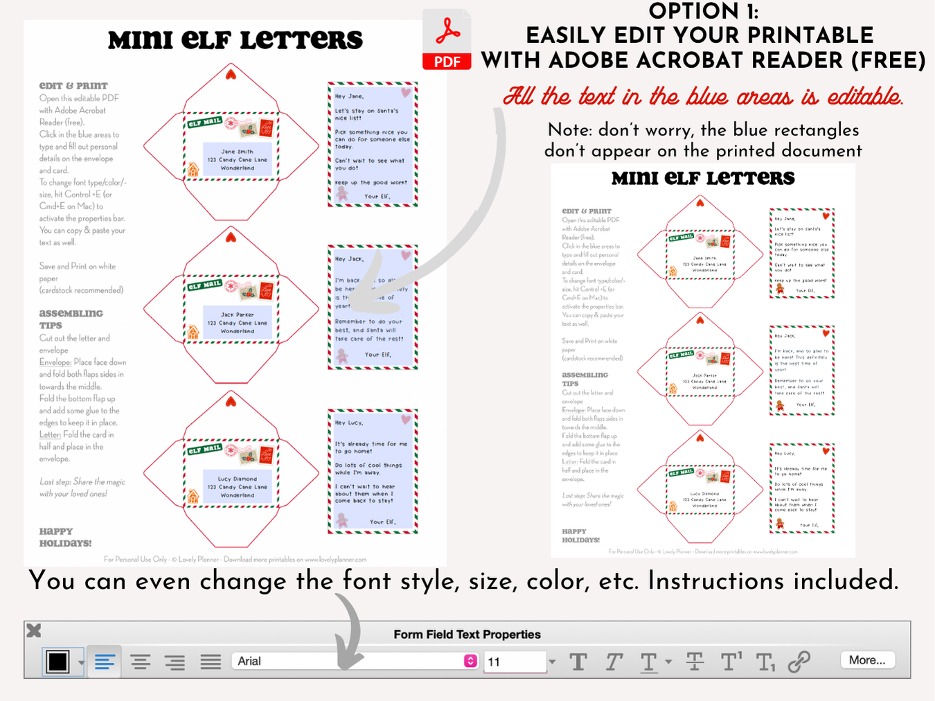 Editable Mini Elf Letters and Envelopes - Editable PDF + Canva Template