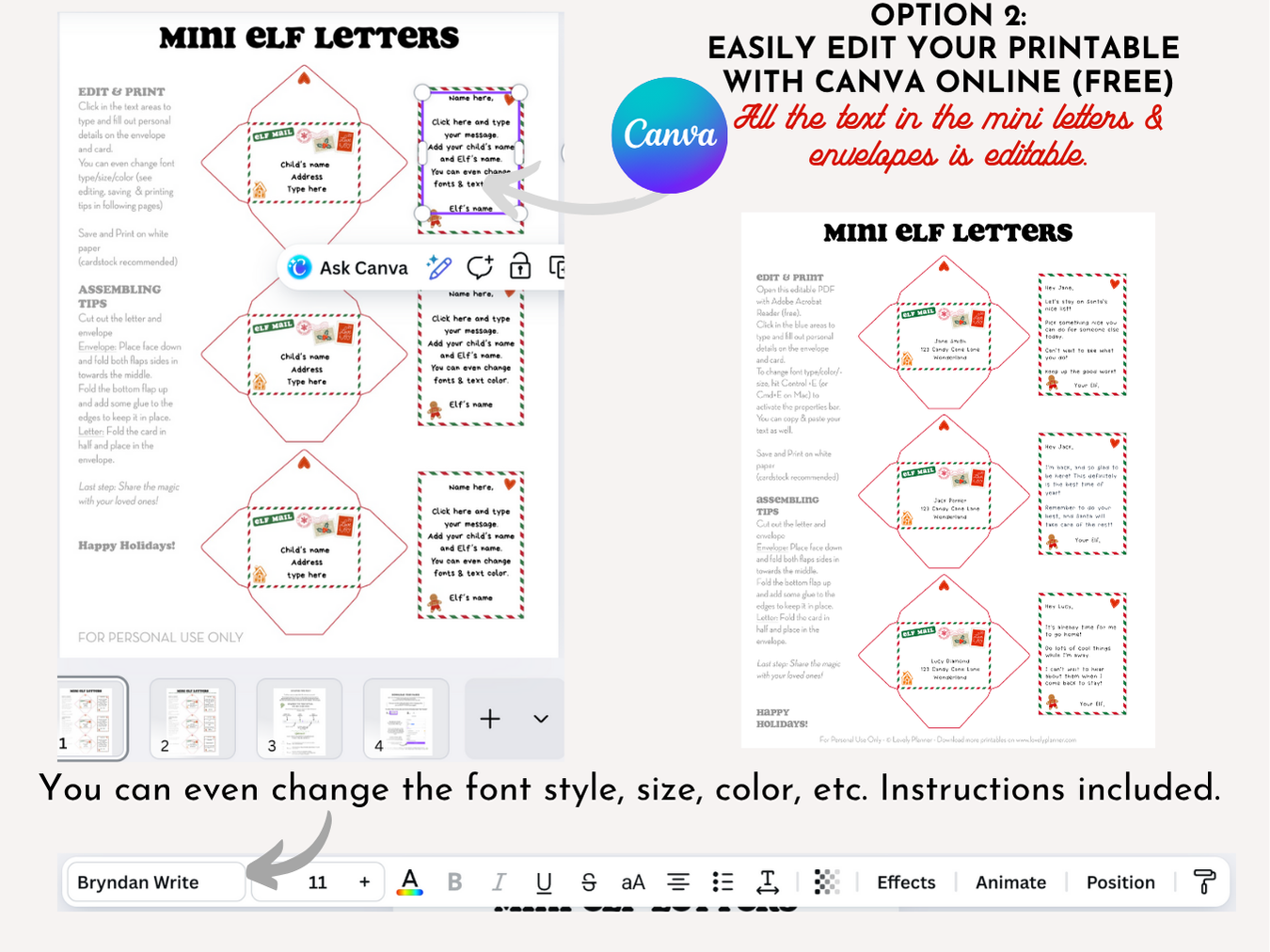 Editable Mini Elf Letters and Envelopes - Editable PDF + Canva Template