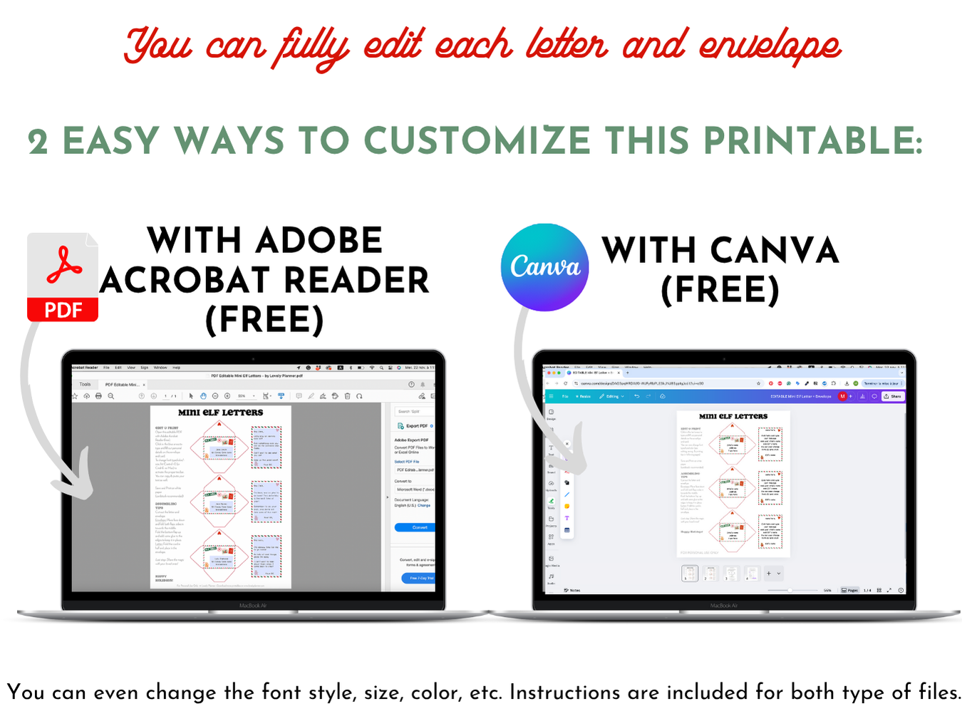 Editable Mini Elf Letters and Envelopes - Editable PDF + Canva Template