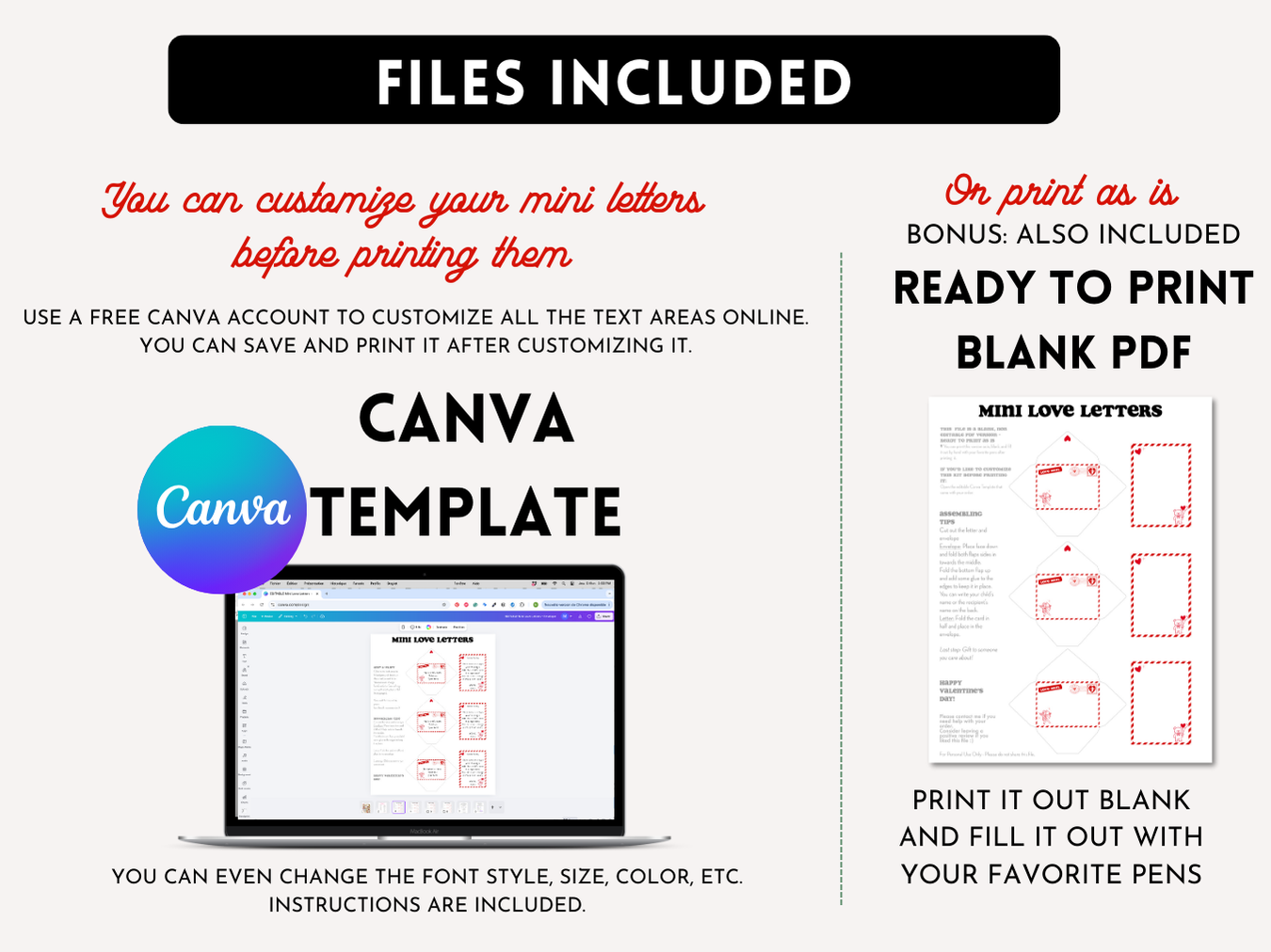 Editable Mini Love Letters and Envelopes - Valentine's Day Notes - Canva Template