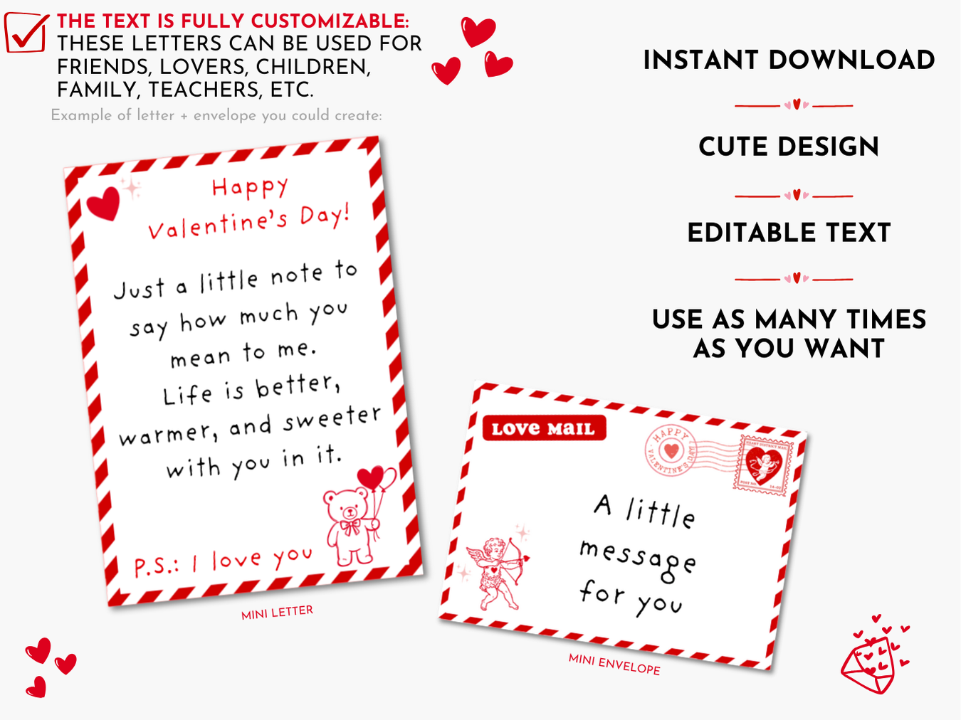 Editable Mini Love Letters and Envelopes - Valentine's Day Notes - Canva Template