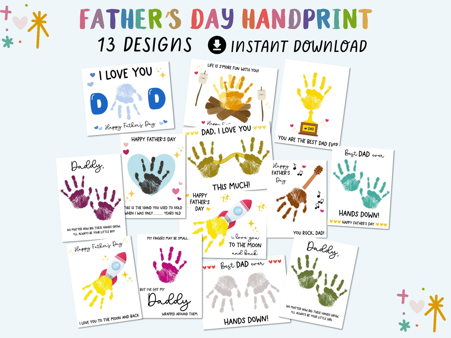 Cute Father's Day Handprint Art Bundle - 13 Templates