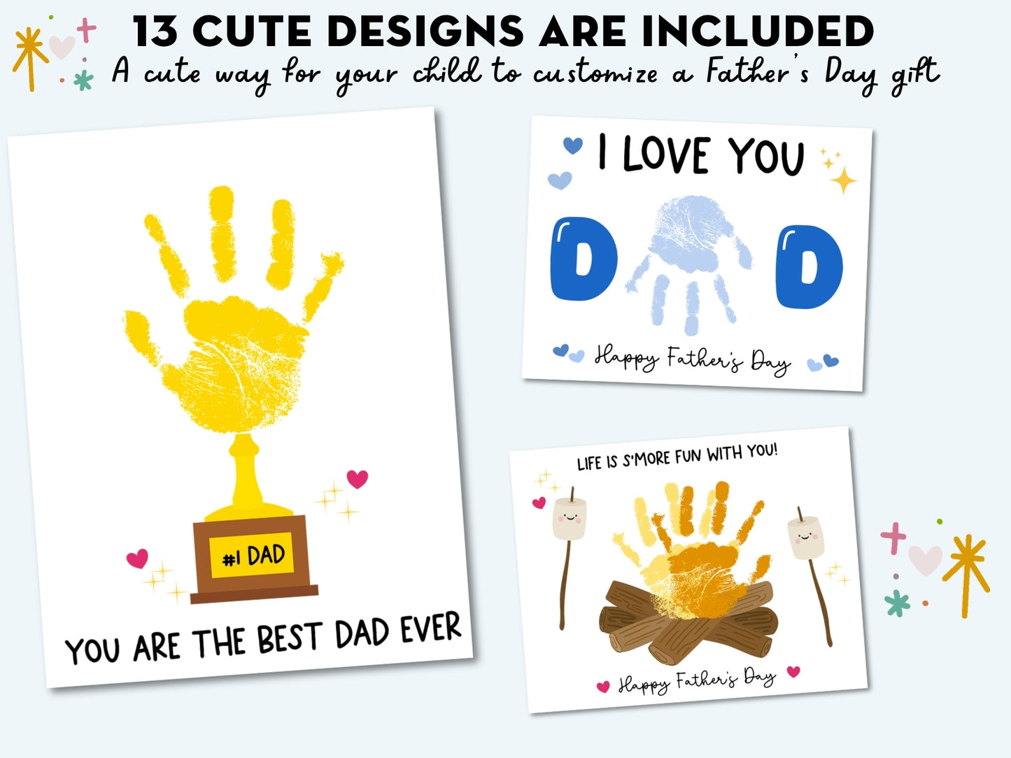 Cute Father's Day Handprint Art Bundle - 13 Templates