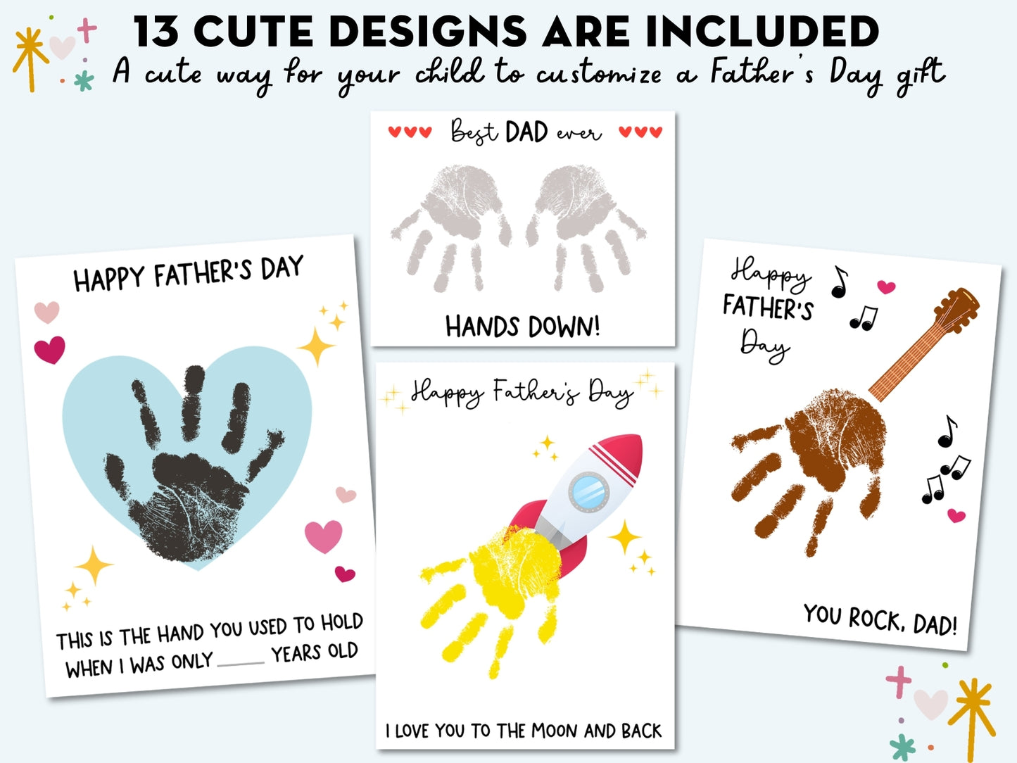 Cute Father's Day Handprint Art Bundle - 13 Templates