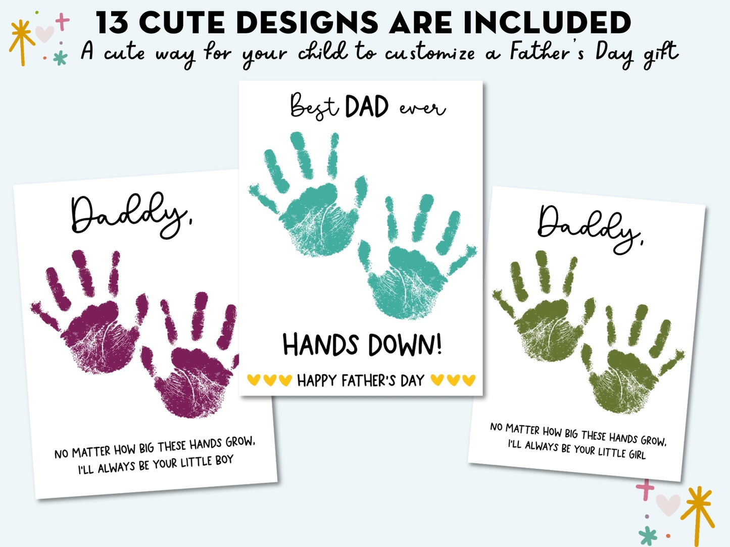 Cute Father's Day Handprint Art Bundle - 13 Templates