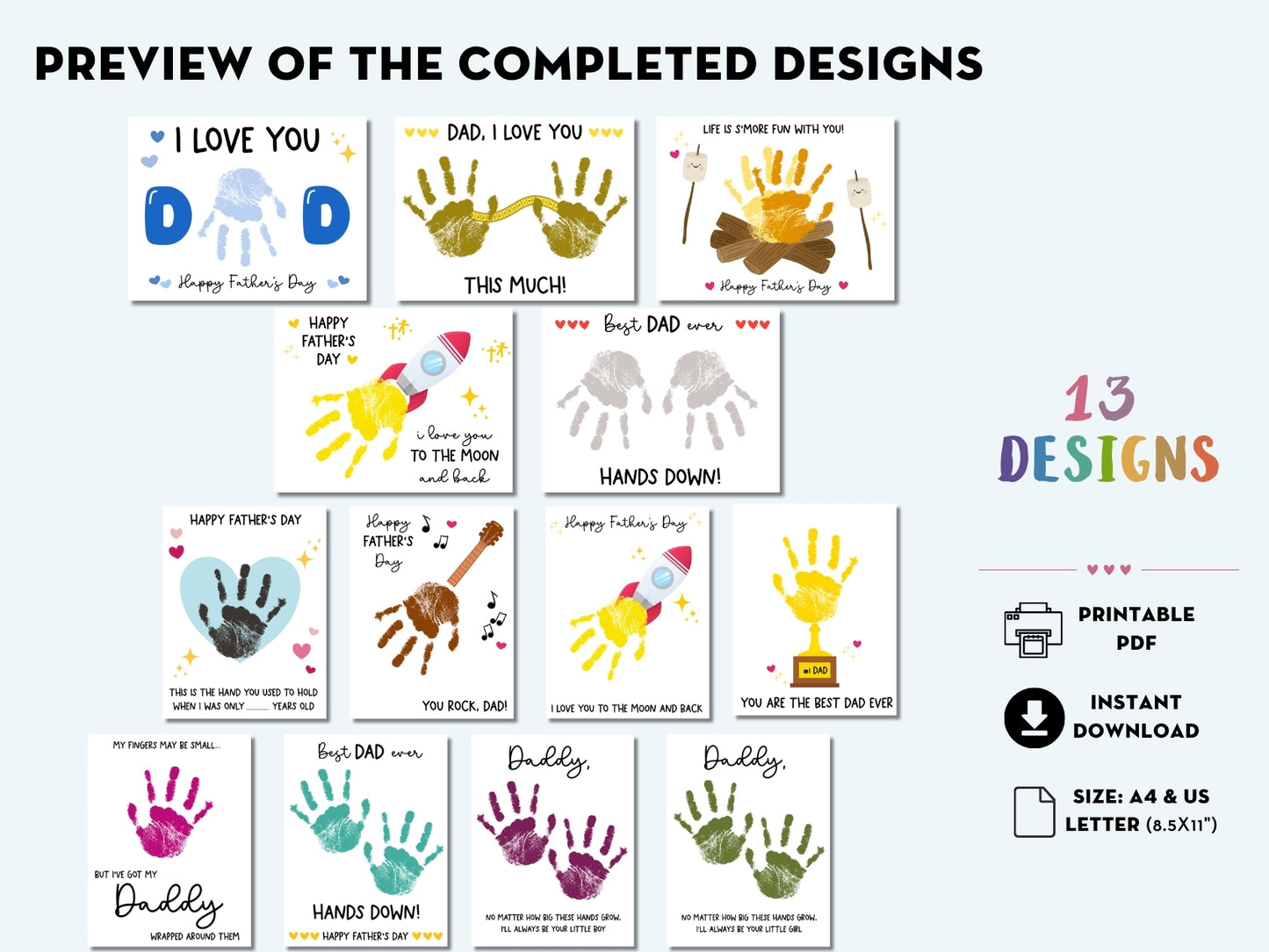 Cute Father's Day Handprint Art Bundle - 13 Templates